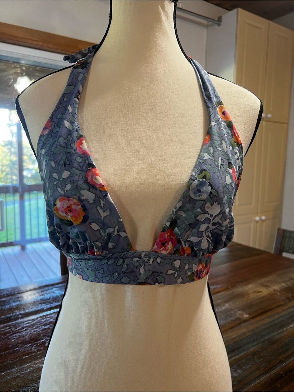 Floral Halter Bandeau Bralette in Slate Blue Floral
